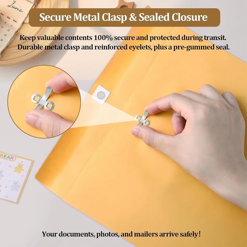 smrtcol 3 Sizes Clasp Envelopes Security Mailing Envelopes with Metal Clasps Kraft Paper Envelopes for Office, School, Home, Shipping Documents, Photos, Mailers (12 Packs) - Image 3